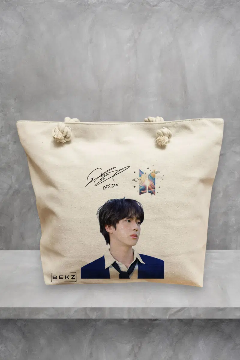 Geanta de Plaja Canvas Tote pentru femei, model BTS Jin 2, 40x51 cm, Bej, BEKZ®