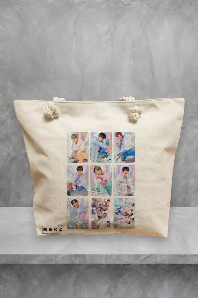 Geanta de Plaja Canvas Tote pentru femei, model BTS Army 11, 40x51 cm, Bej, BEKZ®