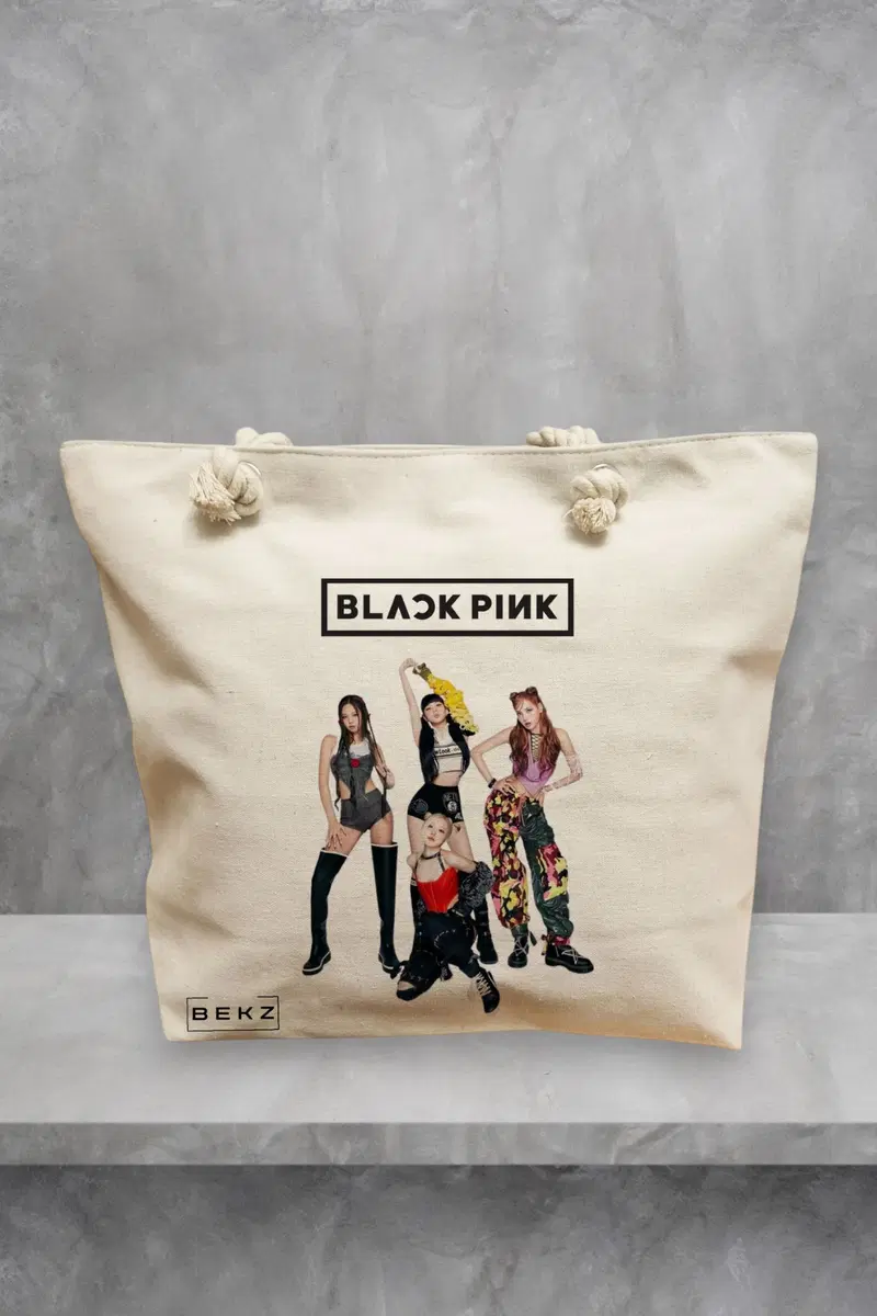 Geanta de Plaja Canvas Tote pentru femei, model Blackpink 5, 40x51 cm, Bej, BEKZ®