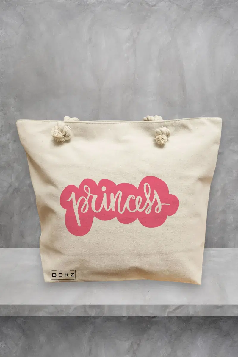 Geanta de Plaja Canvas Tote pentru femei, model Princess, 40x51 cm, Bej, BEKZ®