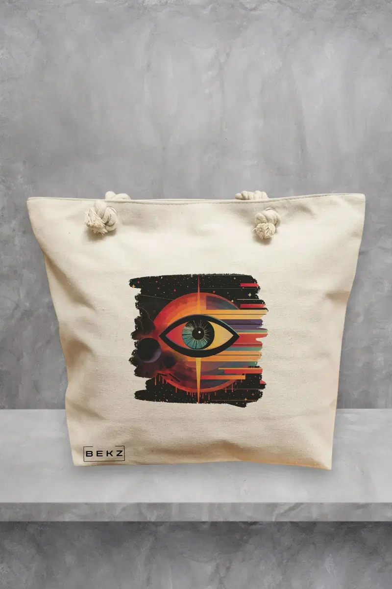 Geanta de Plaja Canvas Tote pentru femei, model Celestial Eye 20, 40x51 cm, Bej, BEKZ®