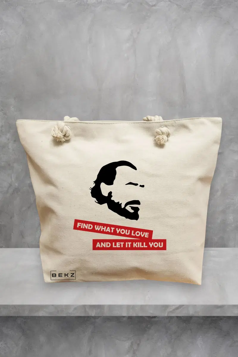 Geanta de Plaja Canvas Tote pentru femei, model Find what you love and let it kill you, 40x51 cm, Bej, BEKZ®