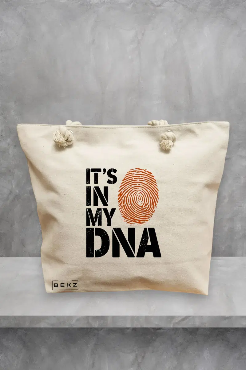 Geanta de Plaja Canvas Tote pentru femei, model It's in My DNA, 40x51 cm, Bej, BEKZ®