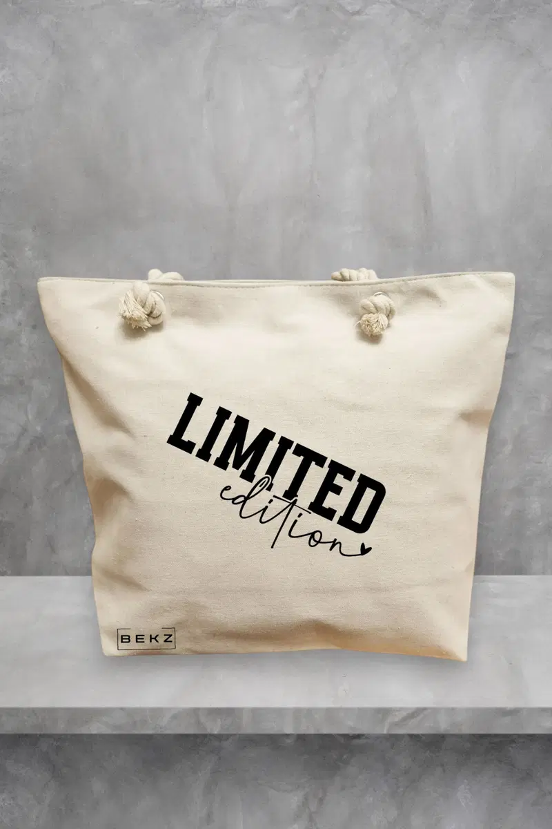 Geanta de Plaja Canvas Tote pentru femei, model Limited Edition, 40x51 cm, Bej, BEKZ®