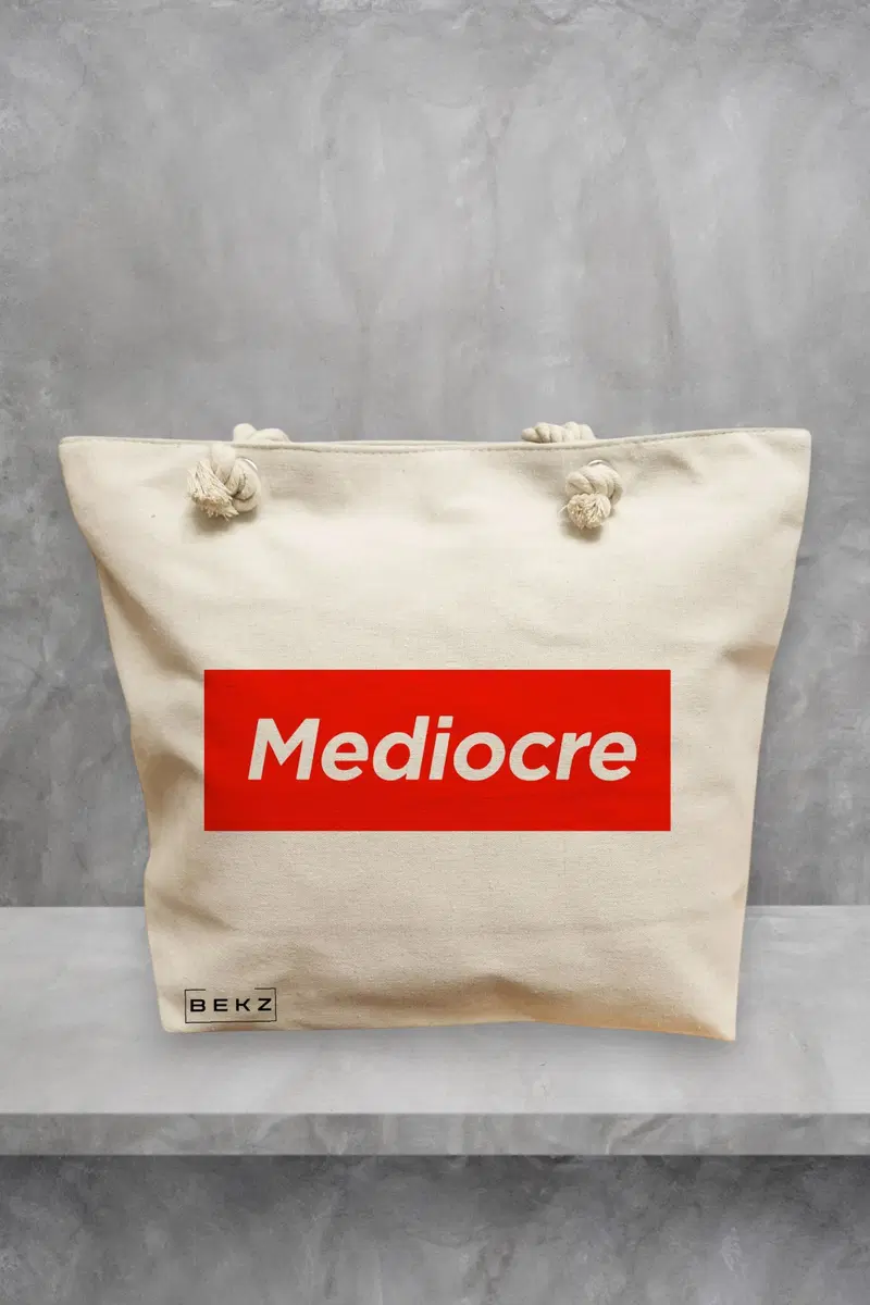 Geanta de Plaja Canvas Tote pentru femei, model Mediocre, 40x51 cm, Bej, BEKZ®