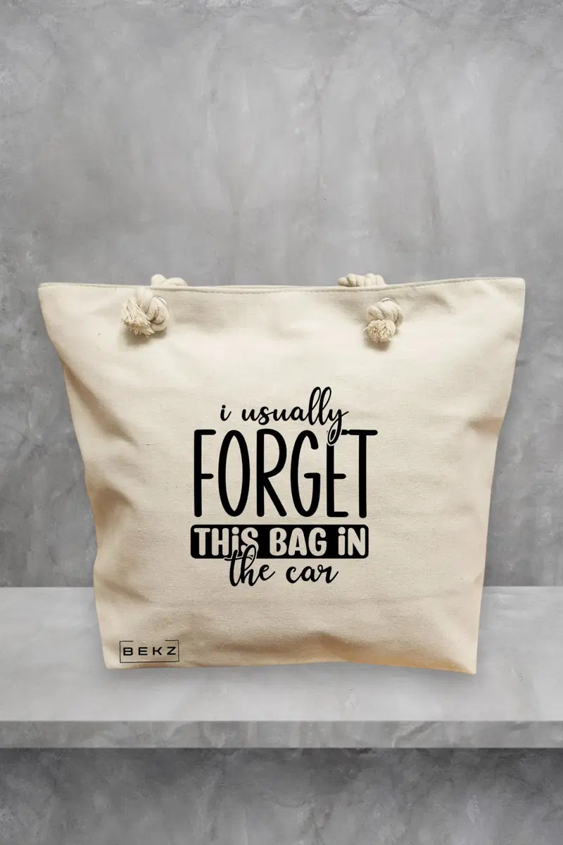 Geanta de Plaja Canvas Tote pentru femei, model I usually forget this bag in the car, 40x51 cm, Bej, BEKZ®