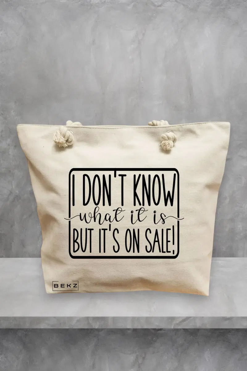 Geanta de Plaja Canvas Tote pentru femei, model I don’t know what it is, but it's on sale!, 40x51 cm, Bej, BEKZ®