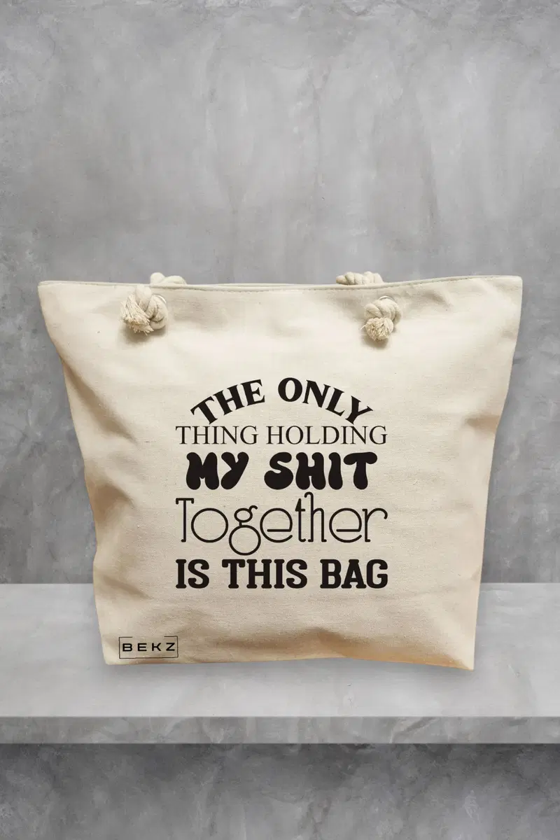 Geanta de Plaja Canvas Tote Bag pentru femei, model My Shit Together, 40x51 cm, Bej, BEKZ®
