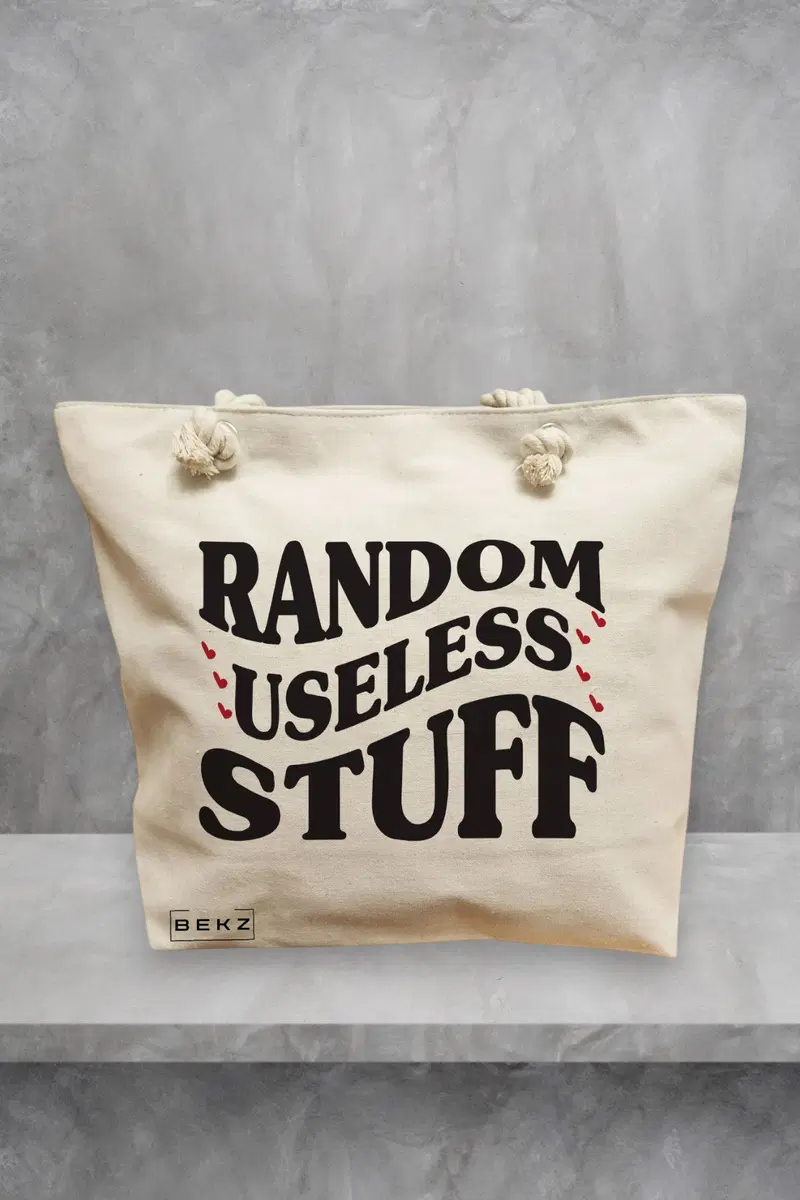 Geanta de Plaja Canvas Tote pentru femei, model Random useless stuff, 40x51 cm, Bej, BEKZ®