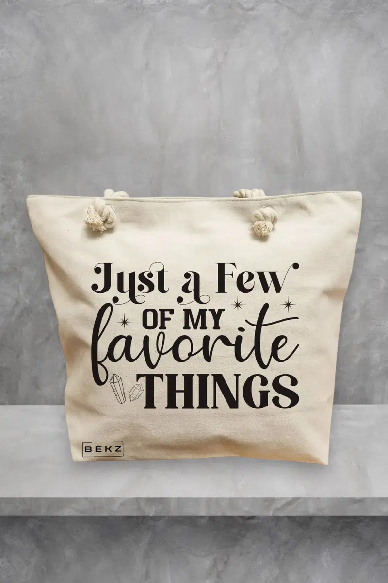 Geanta de Plaja Canvas Tote pentru femei, model Just a few of my favorite things, 40x51 cm, Bej, BEKZ®