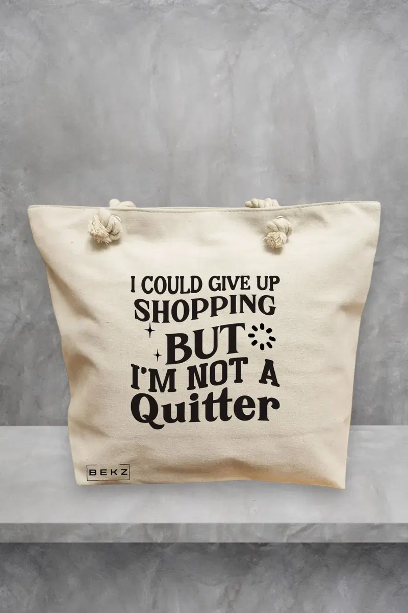 Geanta de Plaja Canvas Tote pentru femei, model Not a quitter, 40x51 cm, Bej, BEKZ®
