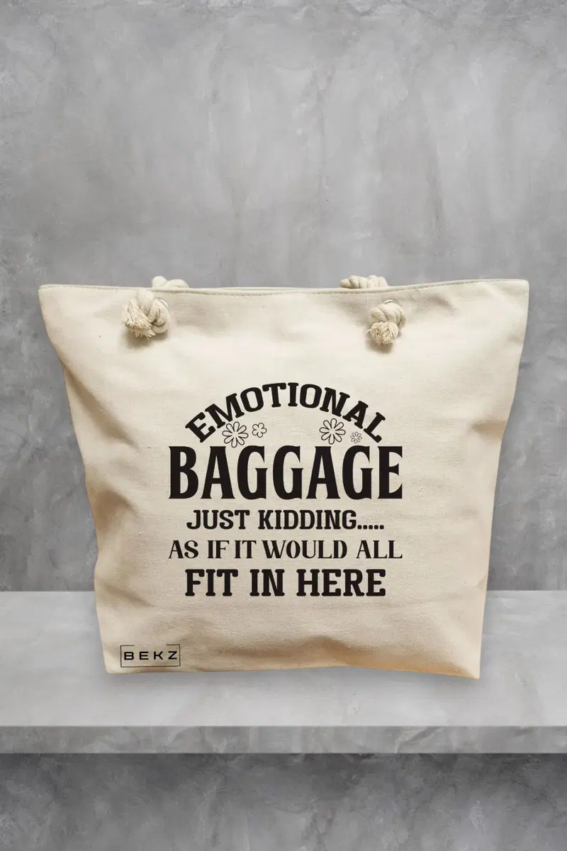 Geanta de Plaja Canvas Tote pentru femei, model Emotional baggage, 40x51 cm, Bej, BEKZ®