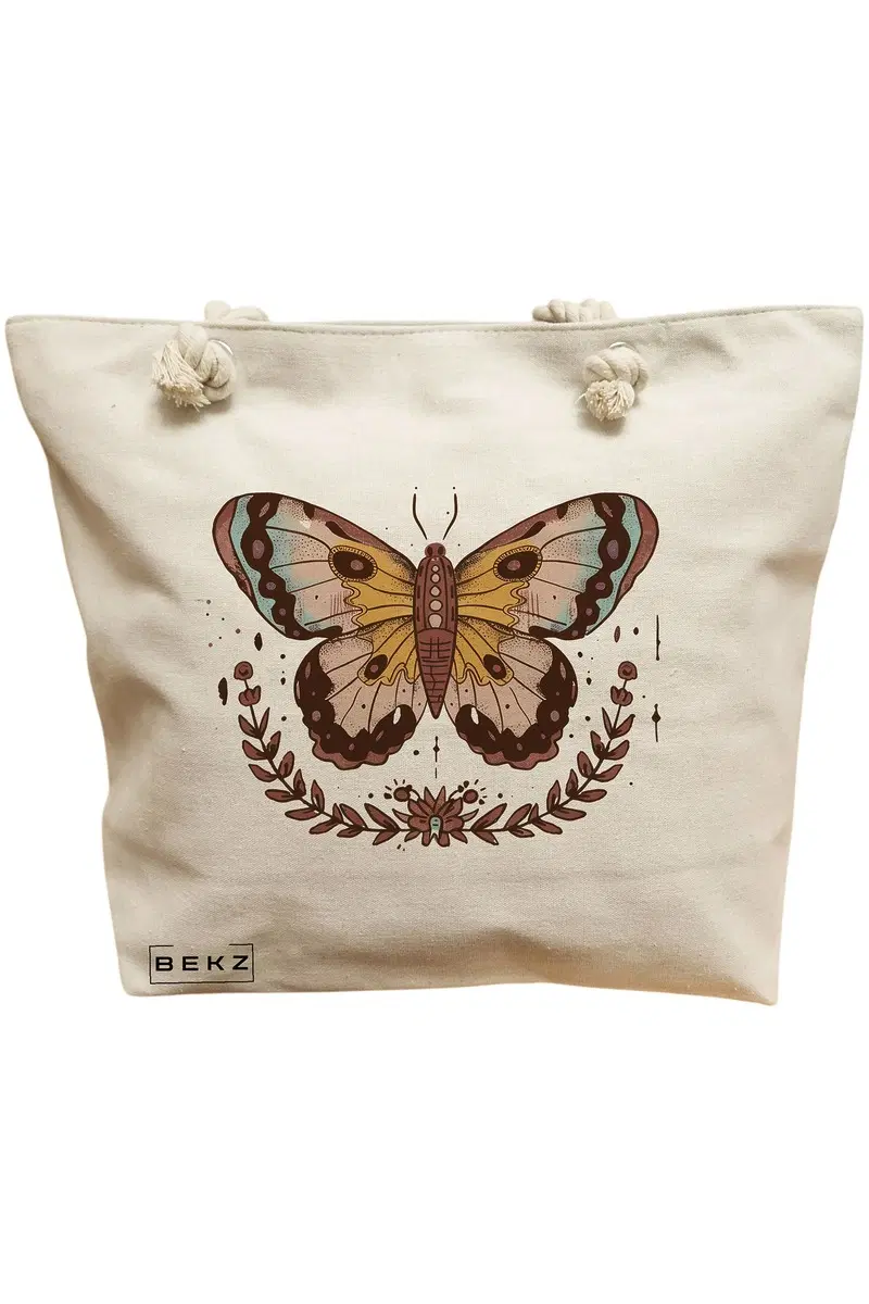 Geanta Canvas Tote pentru femei Brown Butterfly