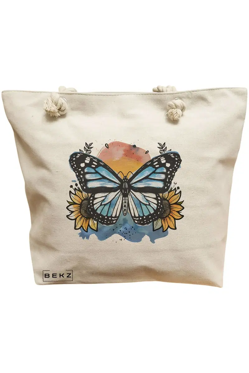Geanta Canvas Tote pentru femei Blue Butterfly