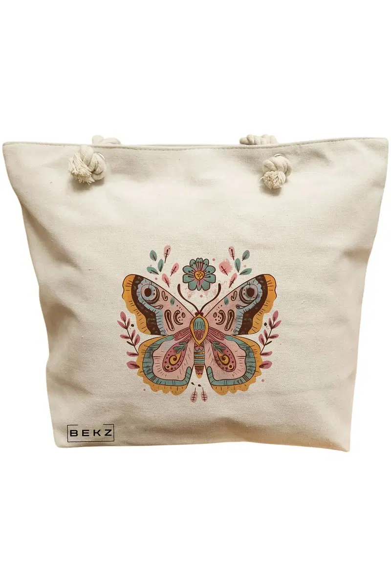 Geanta Canvas Tote pentru femei Flower Butterfly