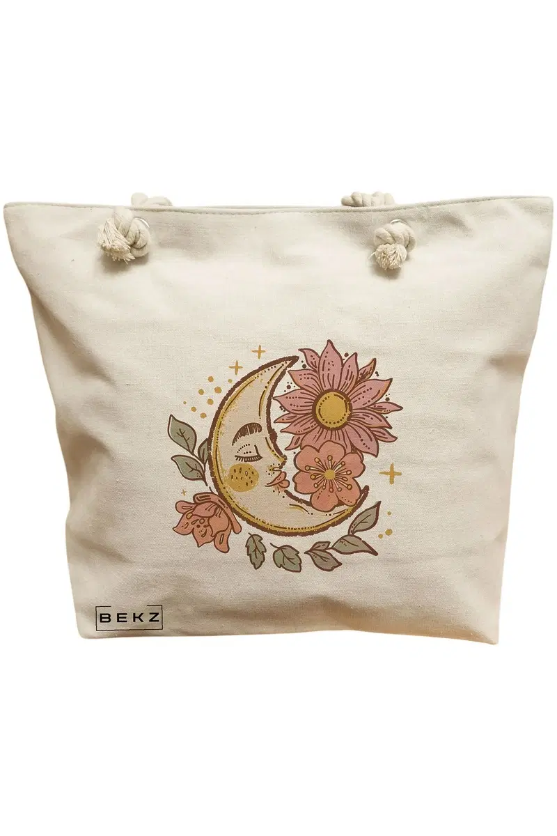 Geanta Canvas Tote pentru femei Moon Flowers