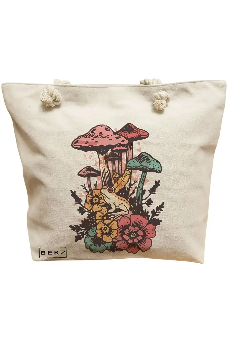 Geanta Canvas Tote pentru femei Colorful Mushrooms