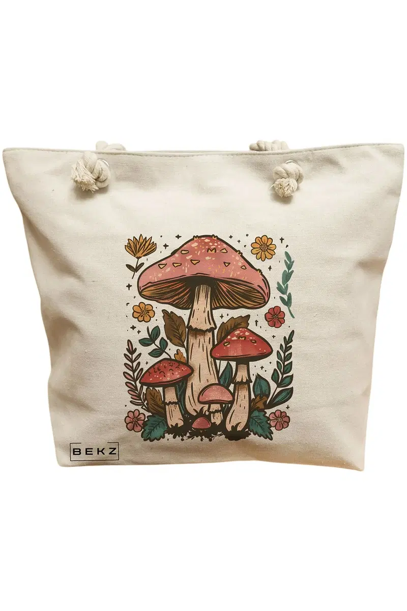 Geanta Canvas Tote pentru femei Colorful Mushrooms 2