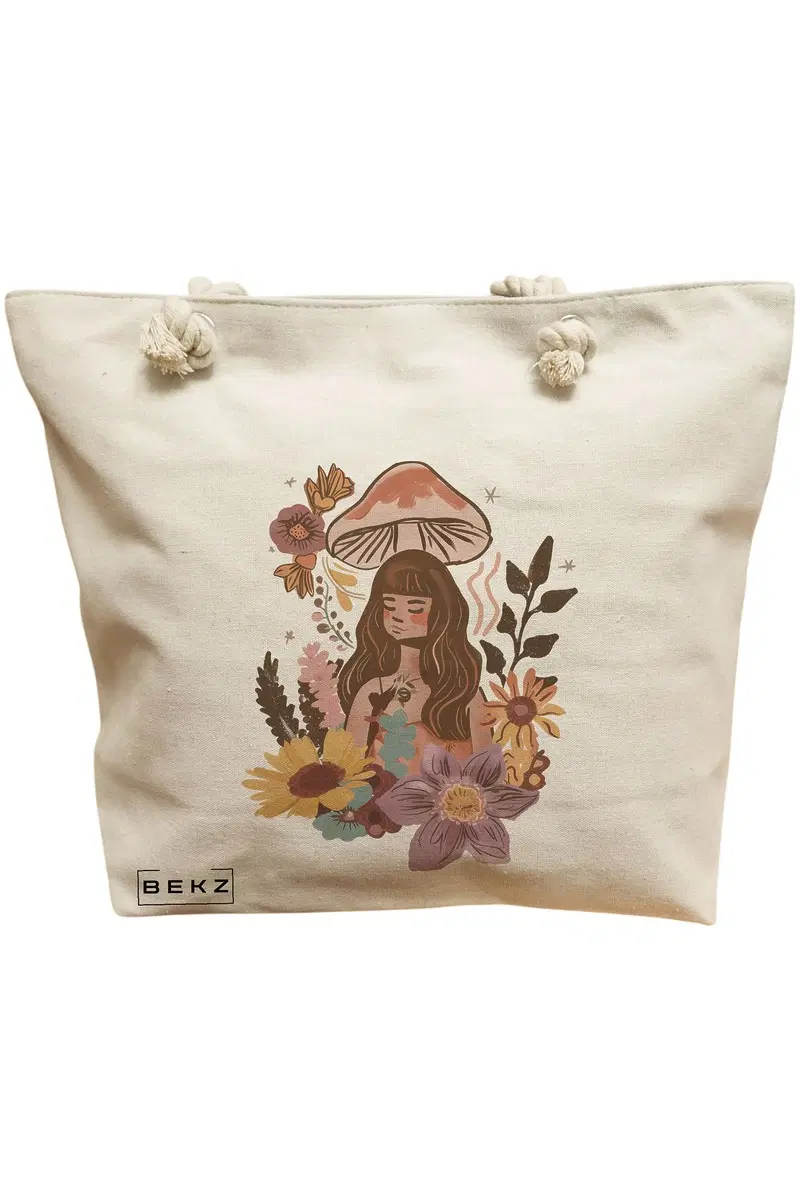 Geanta Canvas Tote pentru femei Colorful Mushrooms 3