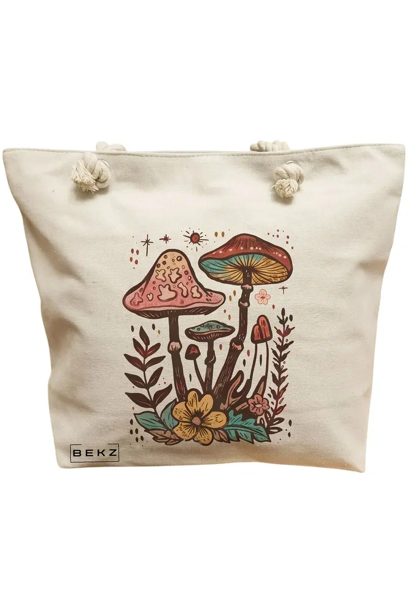 Geanta Canvas Tote pentru femei Colorful Mushrooms 4