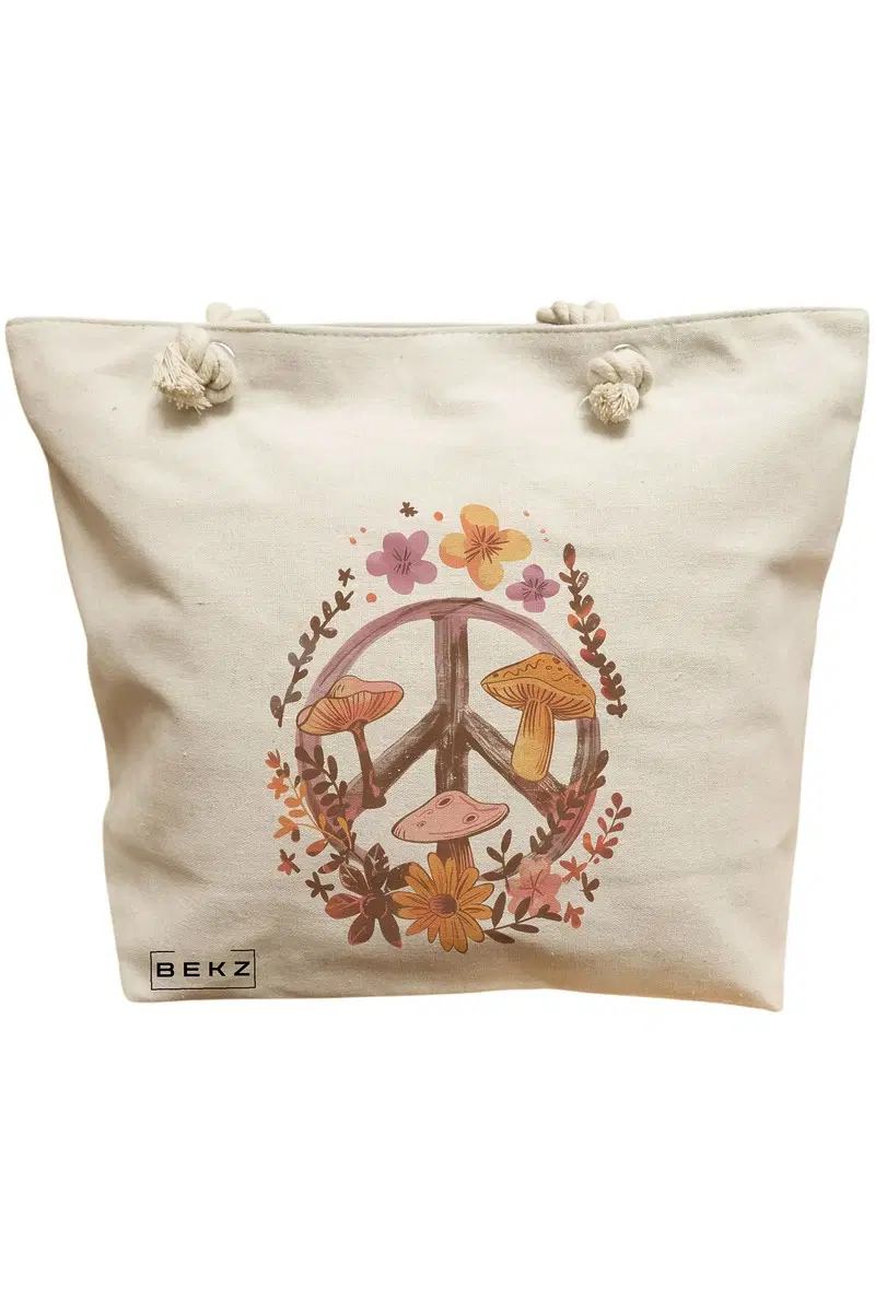 Geanta Canvas Tote pentru femei Colorful Mushrooms 5