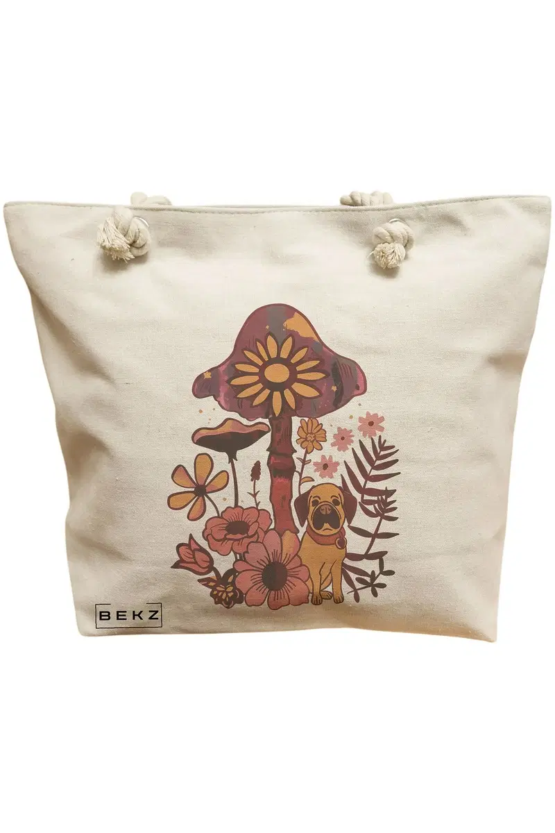 Geanta Canvas Tote pentru femei Colorful Mushrooms 6