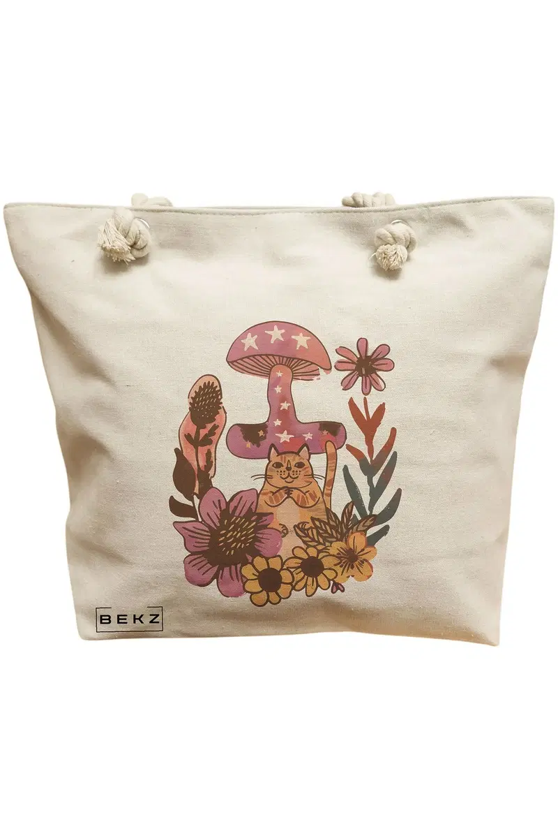 Geanta Canvas Tote pentru femei Colorful Mushrooms 7