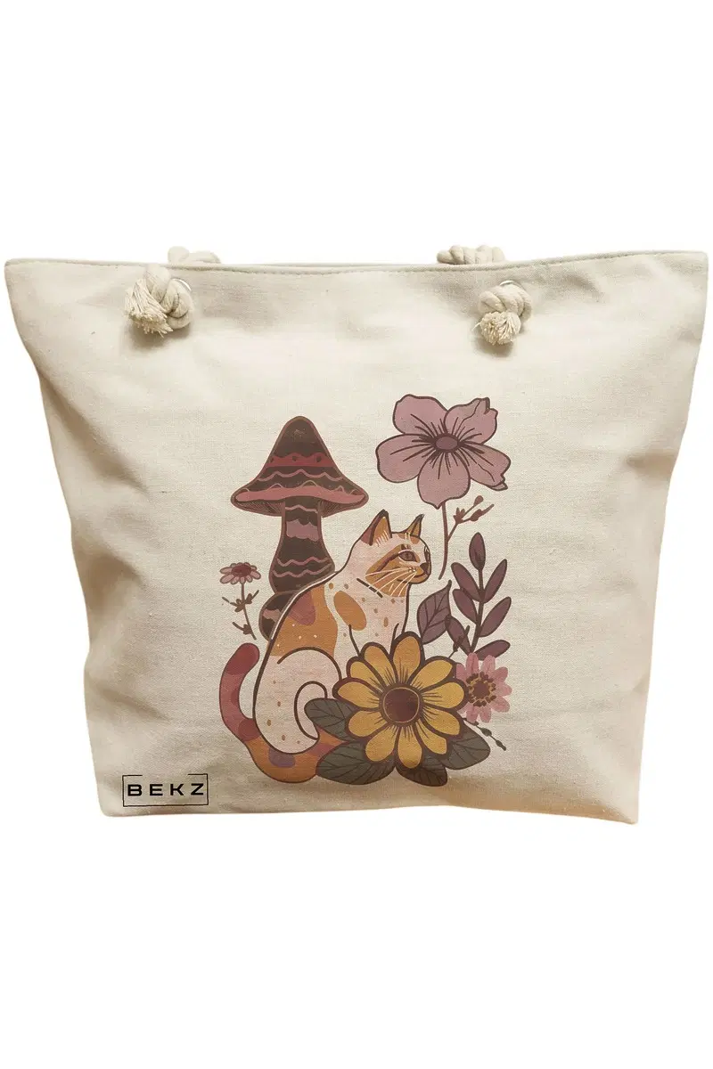 Geanta Canvas Tote pentru femei Colorful Mushrooms 8
