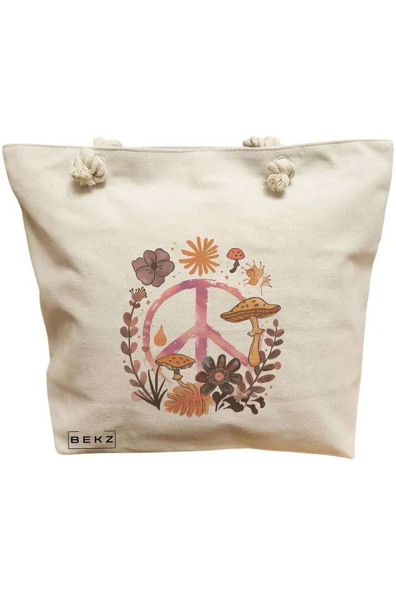 Geanta Canvas Tote pentru femei Colorful Mushrooms 9
