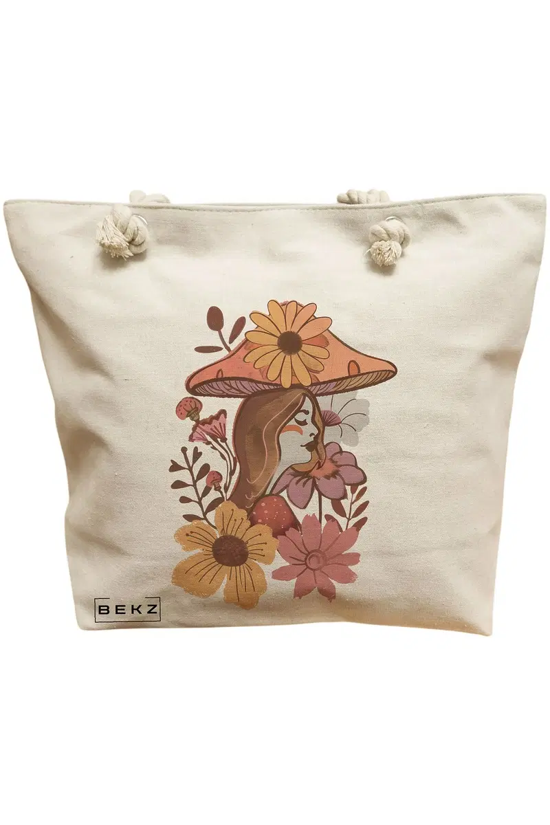 Geanta Canvas Tote pentru femei Colorful Mushrooms 10