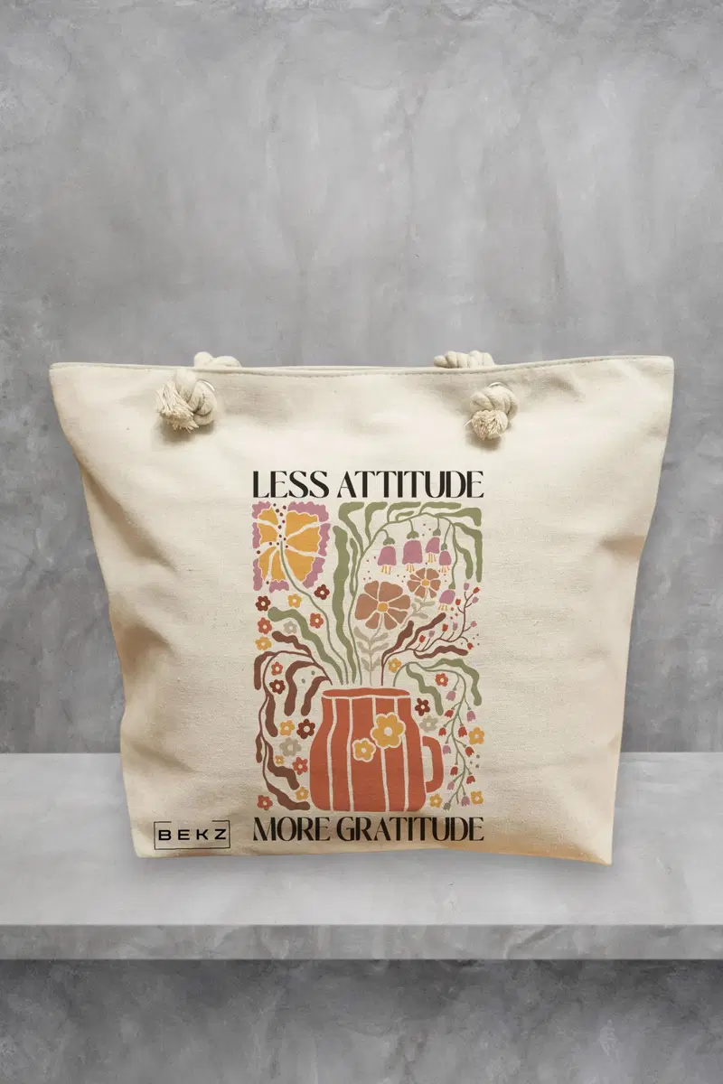 Geanta de Plaja Canvas Tote pentru femei Boho Style 1, 40x51 cm, Bej, BEKZ®