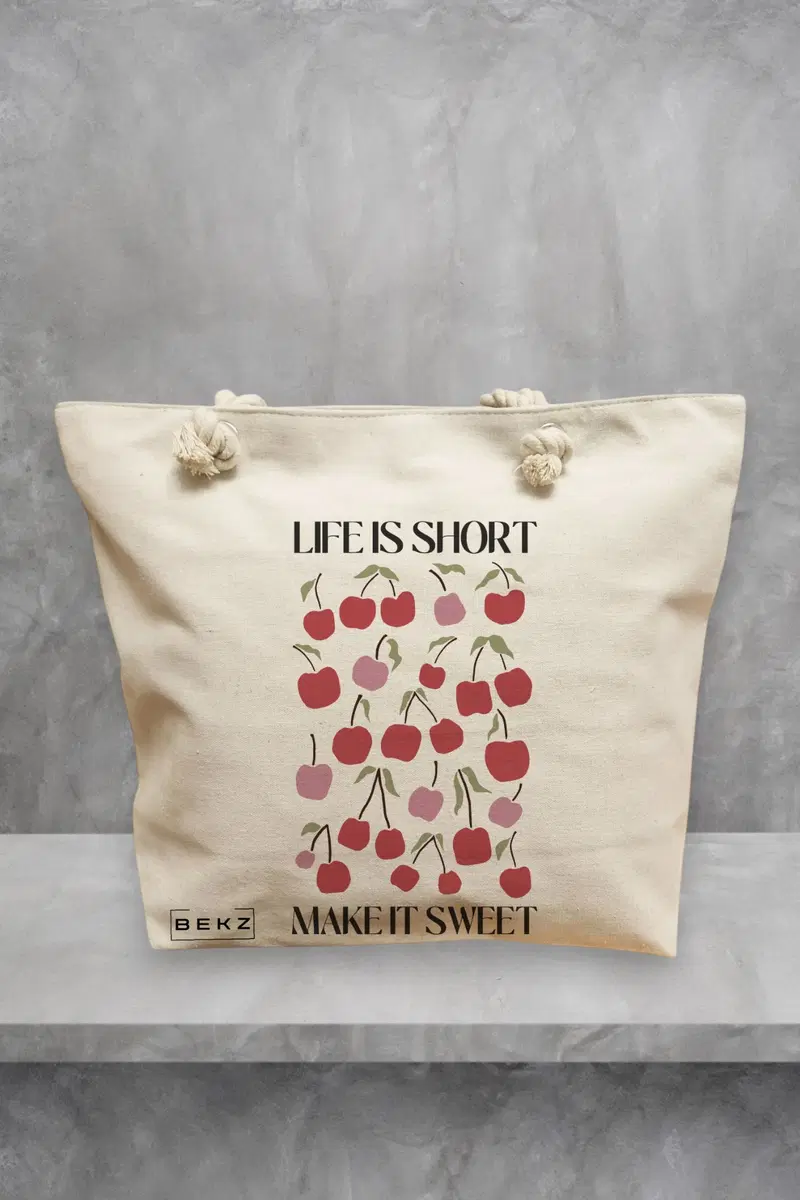 Geanta de Plaja Canvas Tote pentru femei Boho Style 6, 40x51 cm, Bej, BEKZ®
