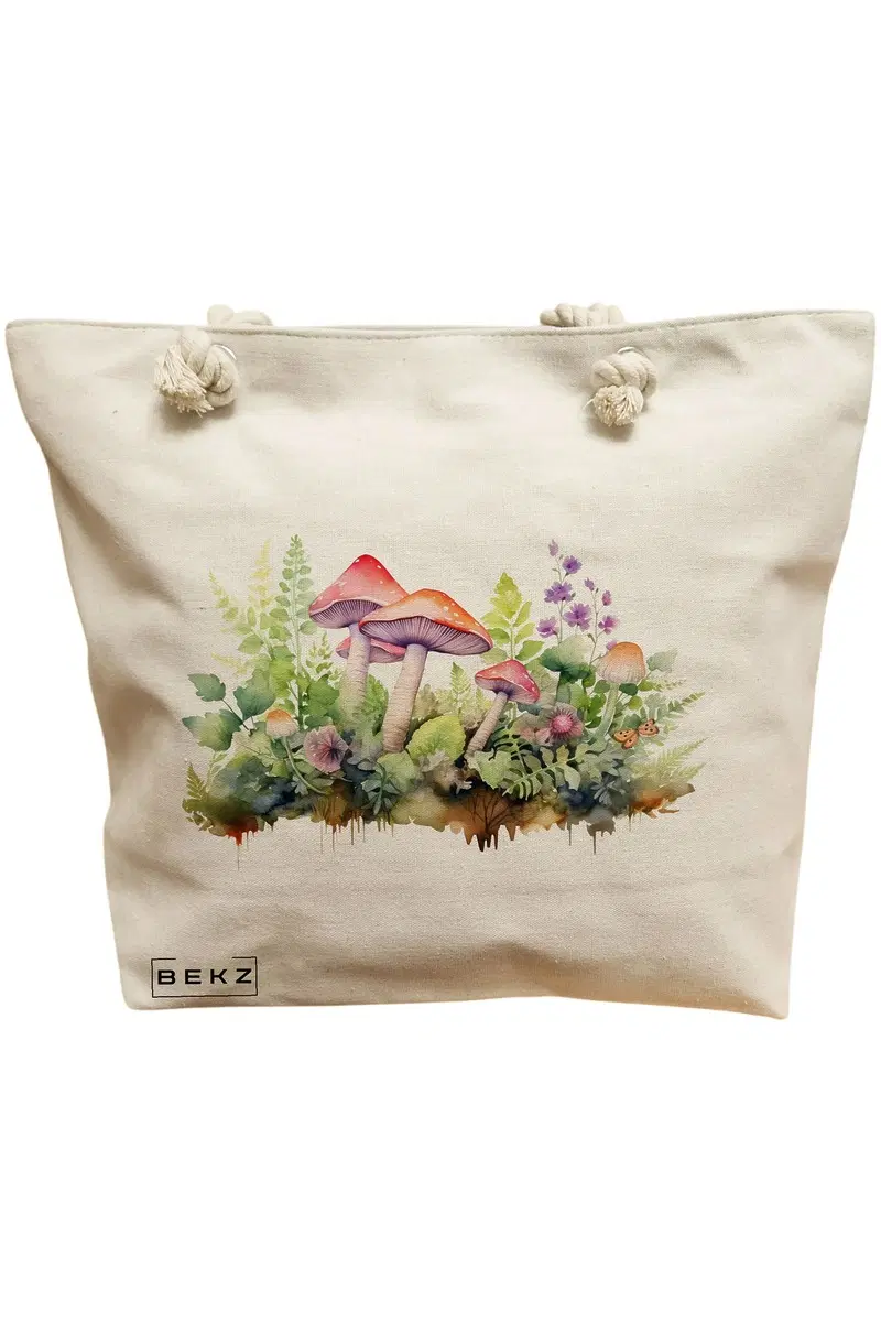 Geanta Canvas Tote pentru femei Colorful Mushrooms 11