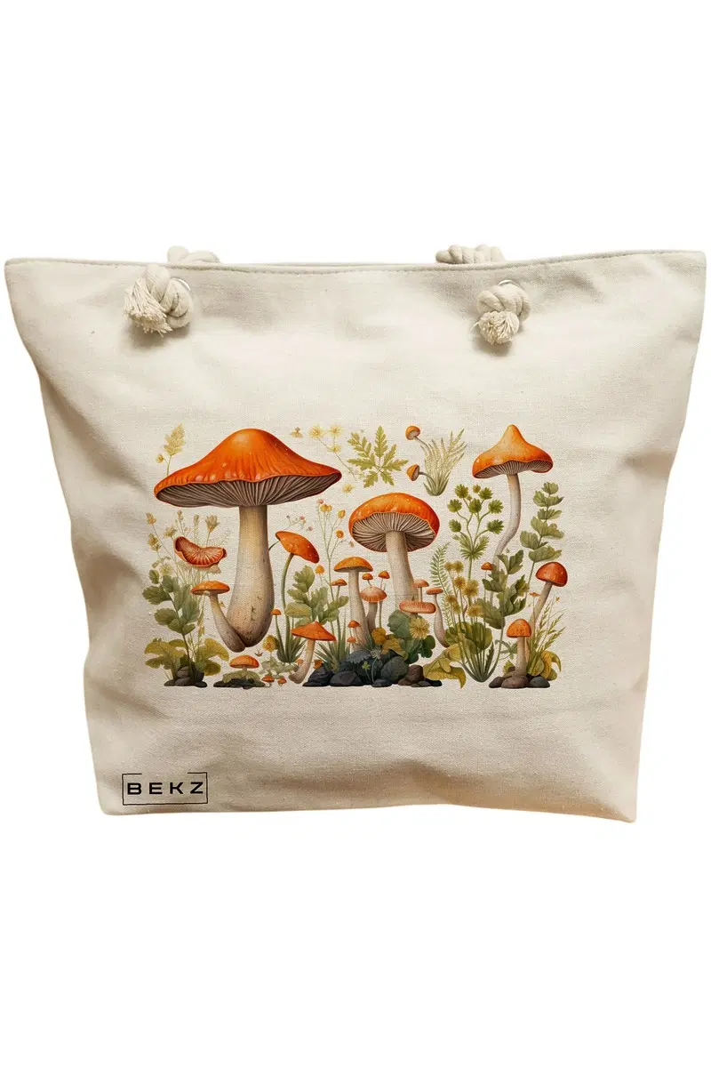 Geanta Canvas Tote pentru femei Colorful Mushrooms 12