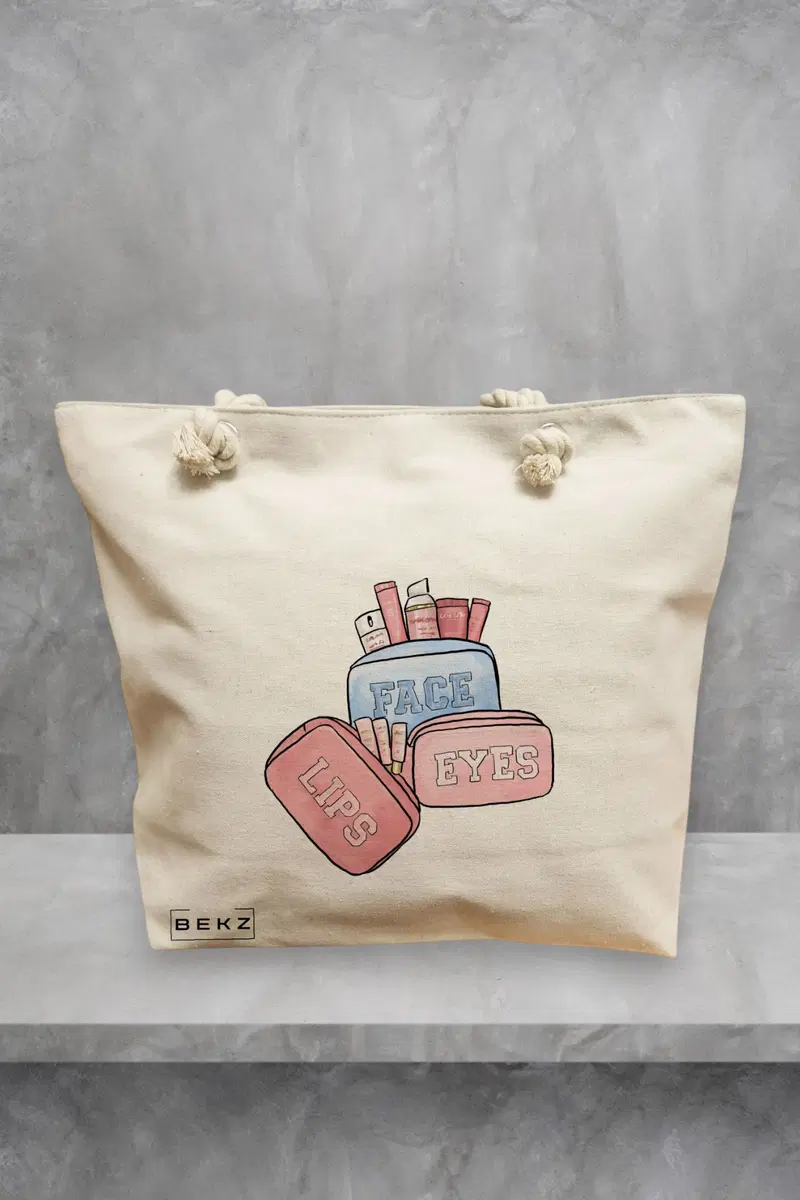 Geanta de Plaja Canvas Tote pentru femei Travel Girl 11, 40x51 cm, Bej, BEKZ®