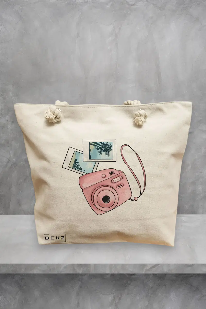 Geanta de Plaja Canvas Tote pentru femei Travel Girl 13, 40x51 cm, Bej, BEKZ®
