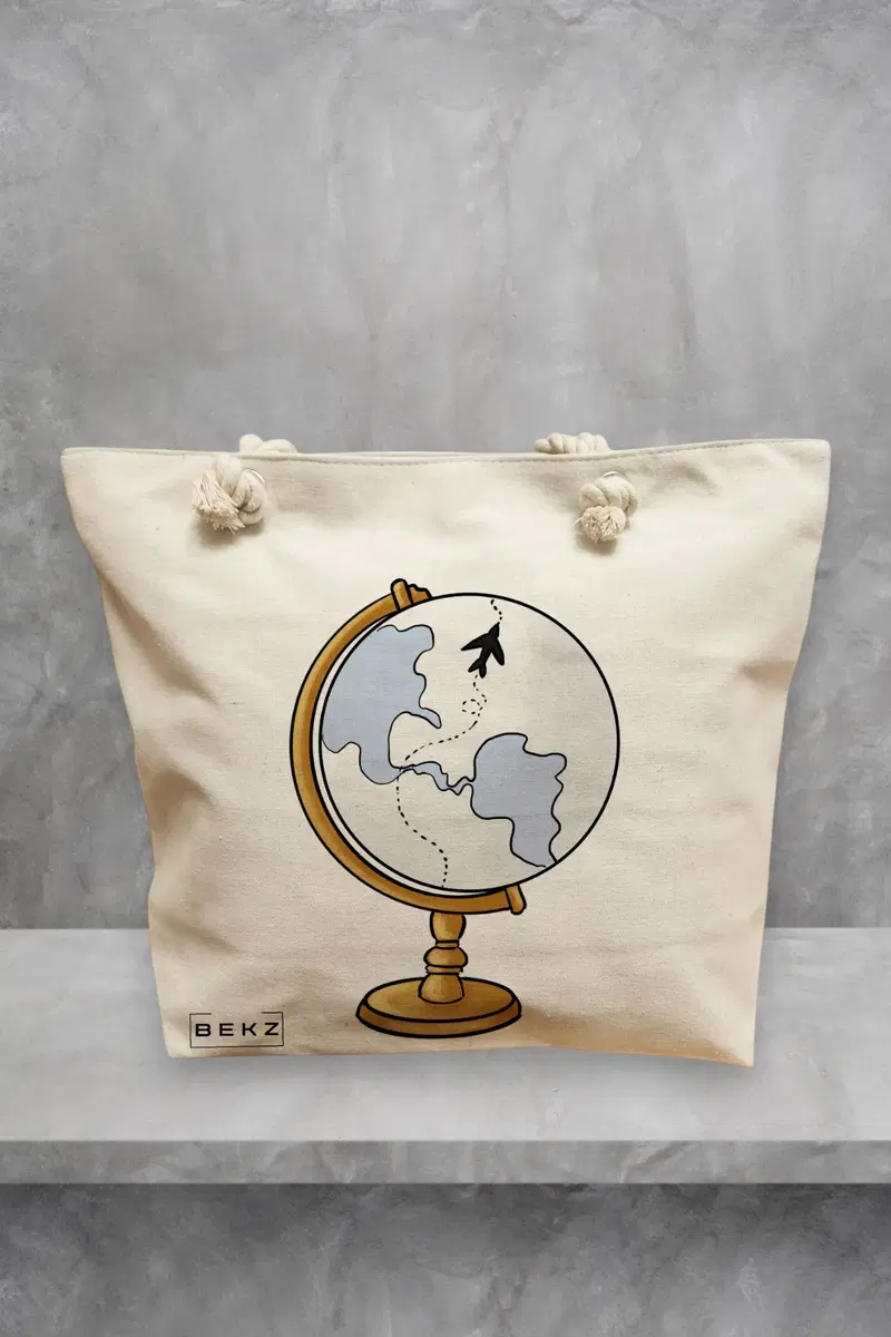 Geanta de Plaja Canvas Tote pentru femei Travel Girl 20, 40x51 cm, Bej, BEKZ®