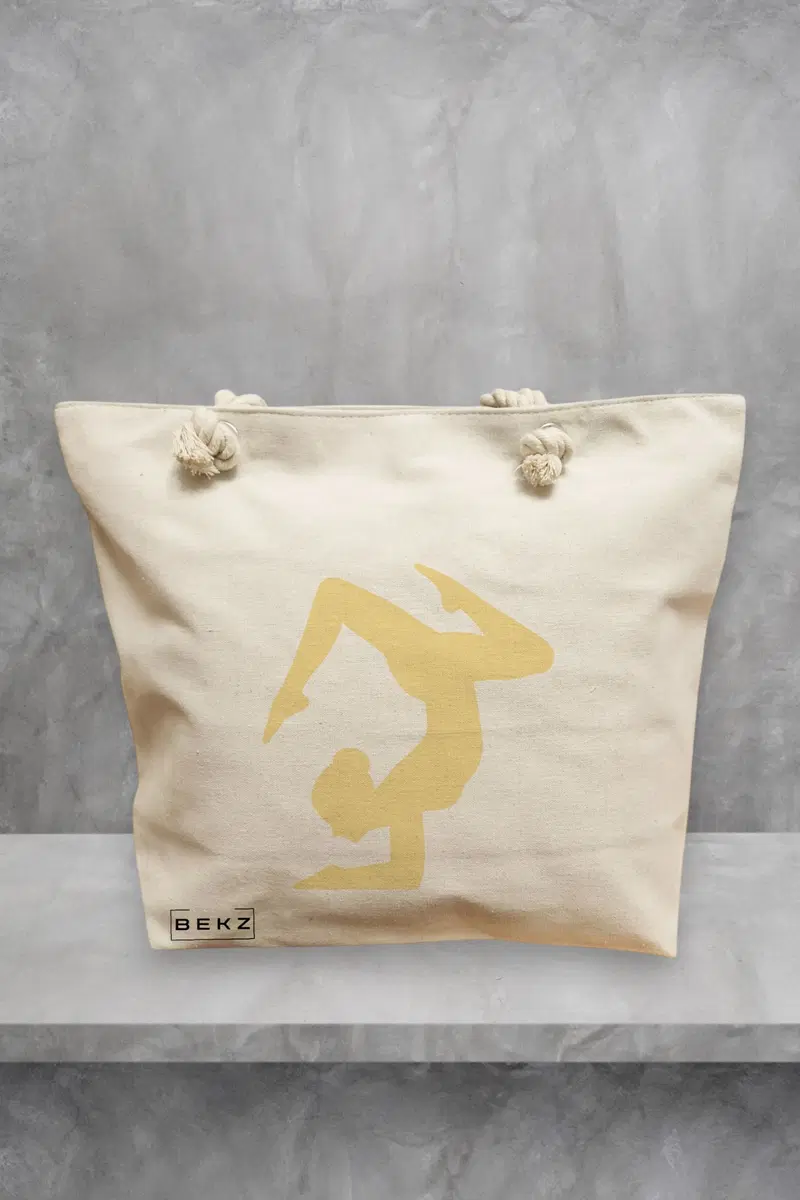 Geanta de Plaja Canvas Tote pentru femei Yoga 3, 40x51 cm, Bej, BEKZ®