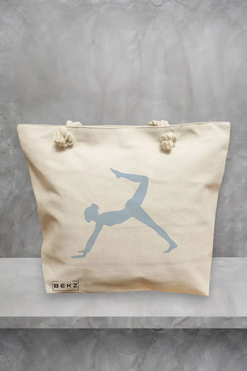 Geanta de Plaja Canvas Tote pentru femei Yoga 5, 40x51 cm, Bej, BEKZ®