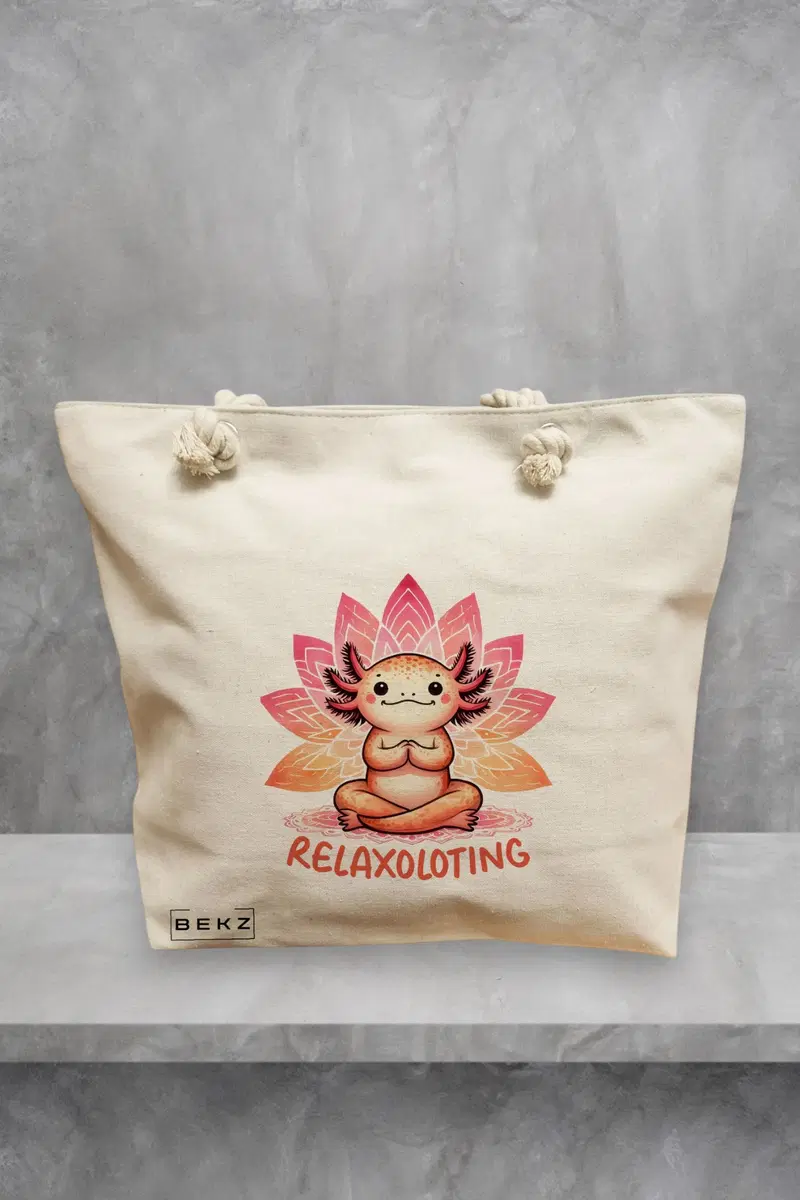 Geanta de Plaja Canvas Tote pentru femei Yoga Relaxoloting, 40x51 cm, Bej, BEKZ®