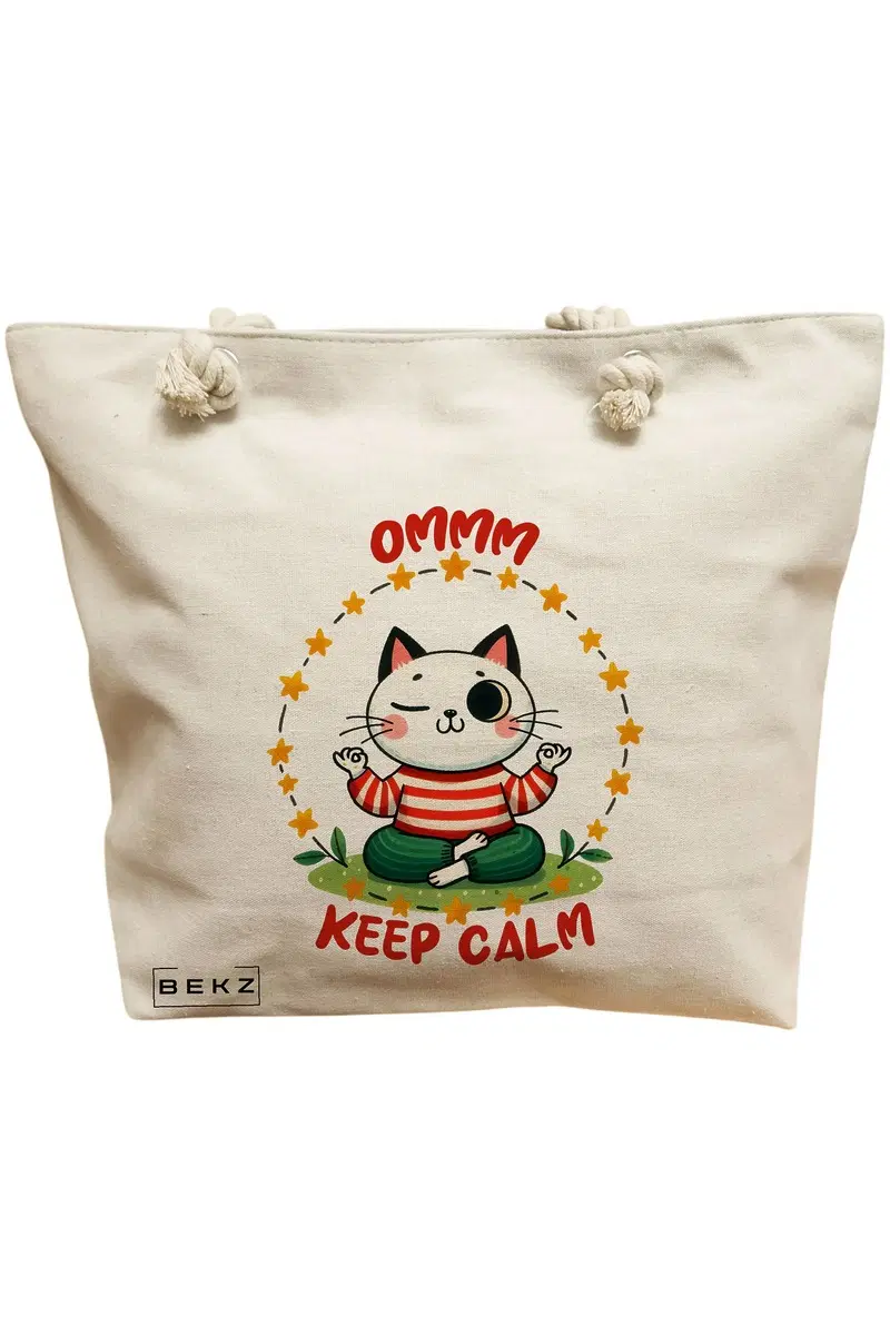 Geanta Canvas Tote pentru femei Yoga Ommm Keep Calm