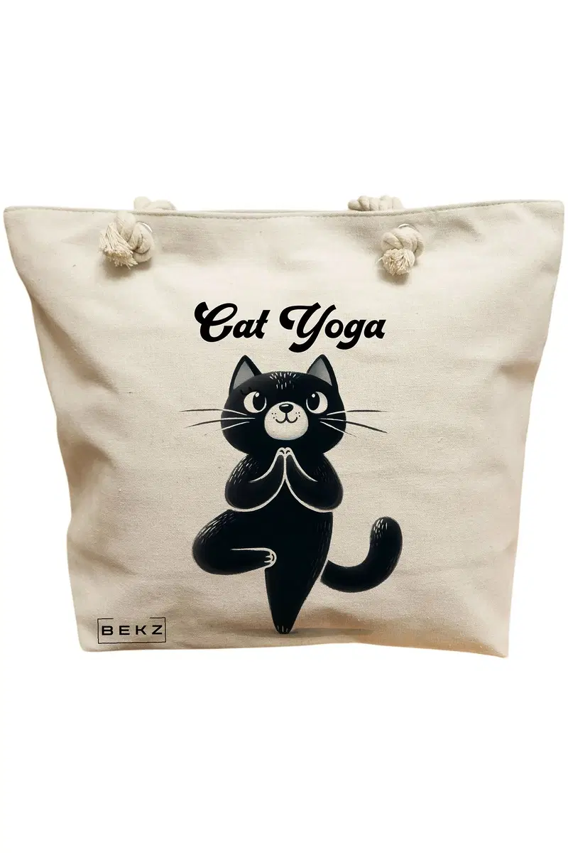 Geanta Canvas Tote pentru femei Yoga Cat
