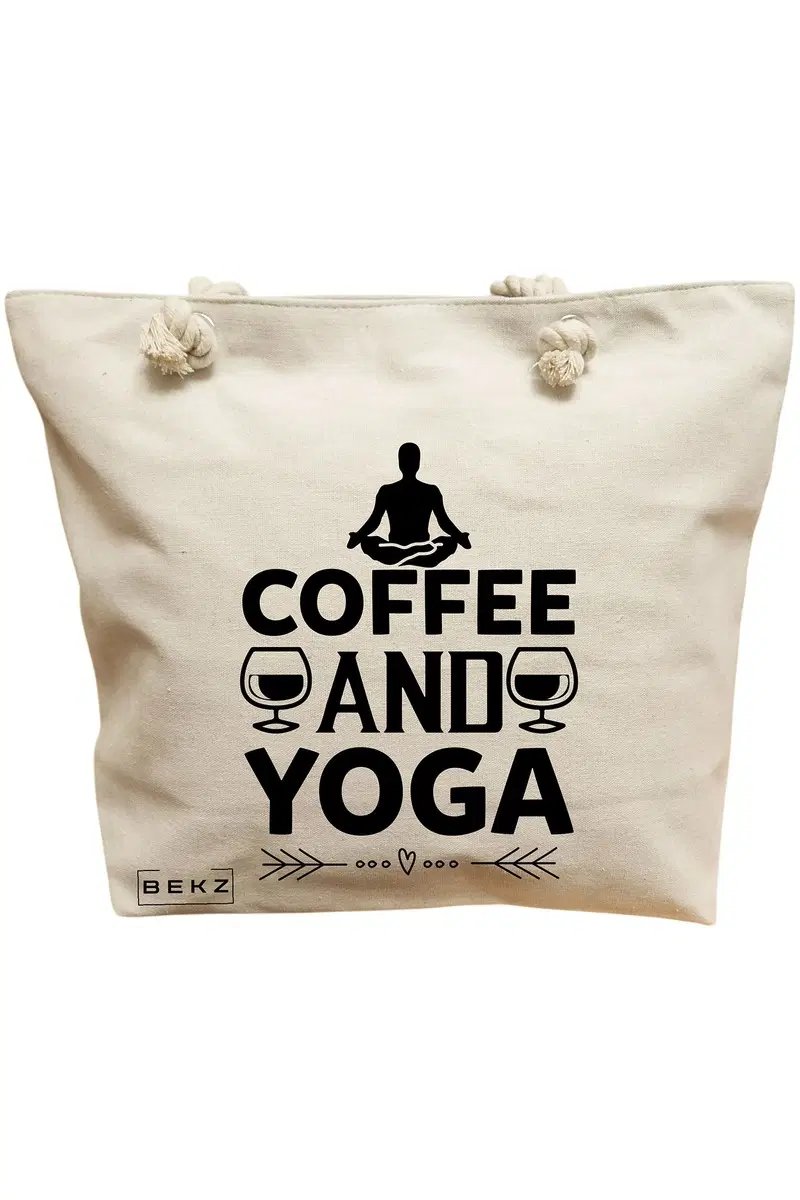 Geanta Canvas Tote pentru femei Yoga Coffee and Yoga