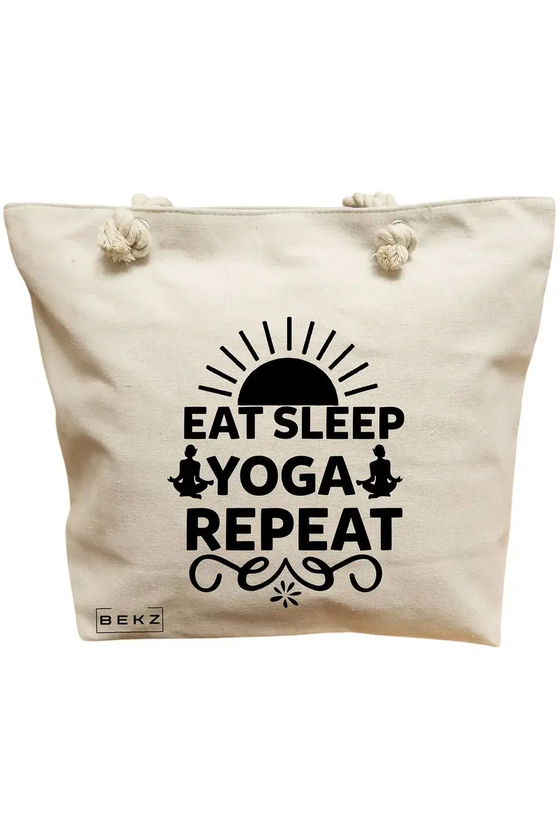 Geanta Canvas Tote pentru femei Yoga Eat Sleap Yoga Repeat
