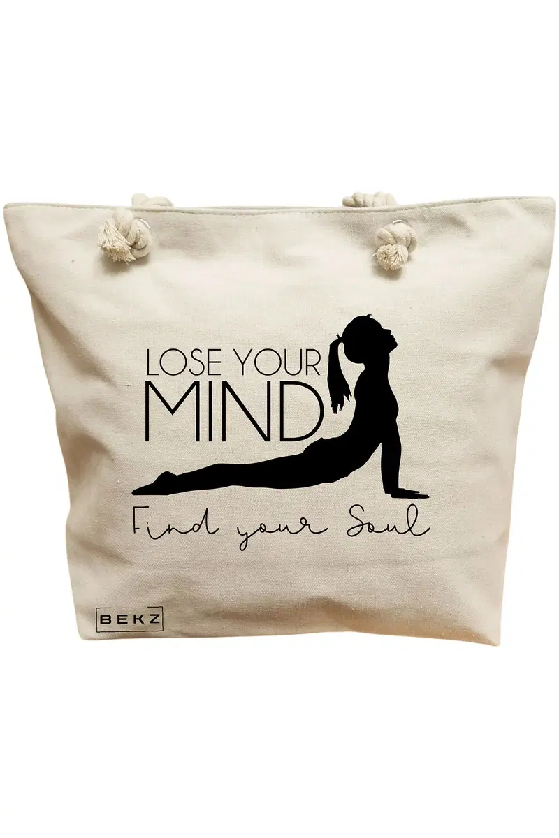 Geanta Canvas Tote pentru femei Yoga Lose your mind Find your soul