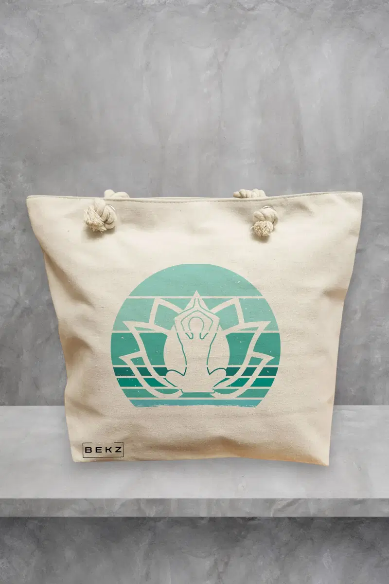 Geanta de Plaja Canvas Tote pentru femei Yoga 13, 40x51 cm, Bej, BEKZ®
