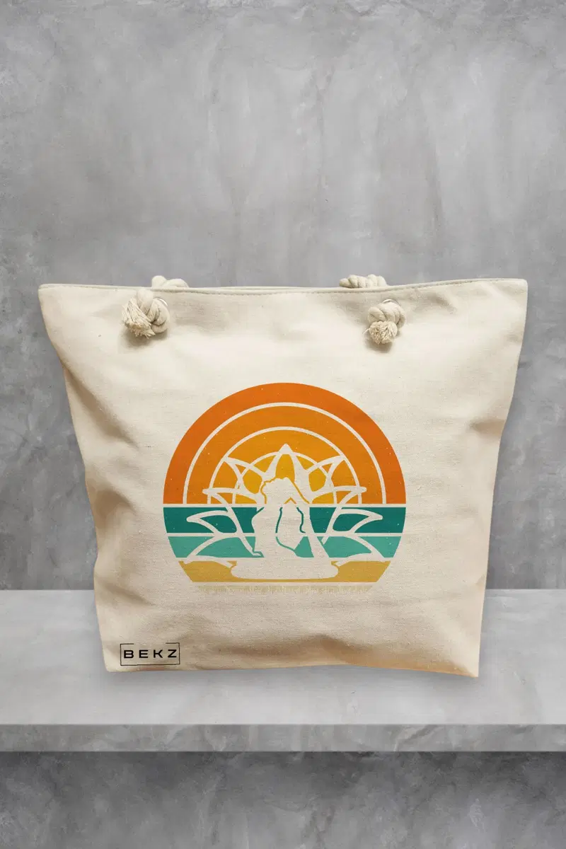 Geanta de Plaja Canvas Tote pentru femei Yoga 15, 40x51 cm, Bej, BEKZ®