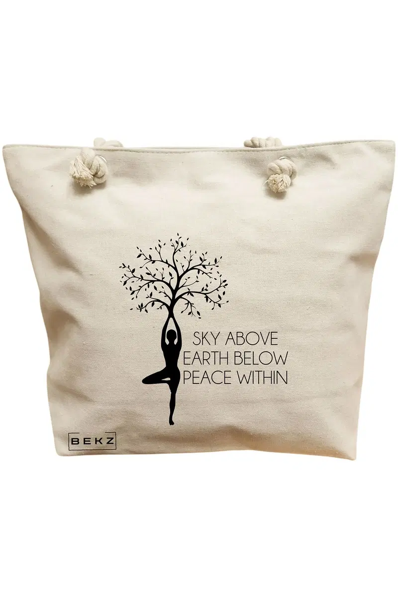 Geanta Canvas Tote pentru femei Yoga Sky above earth peace within