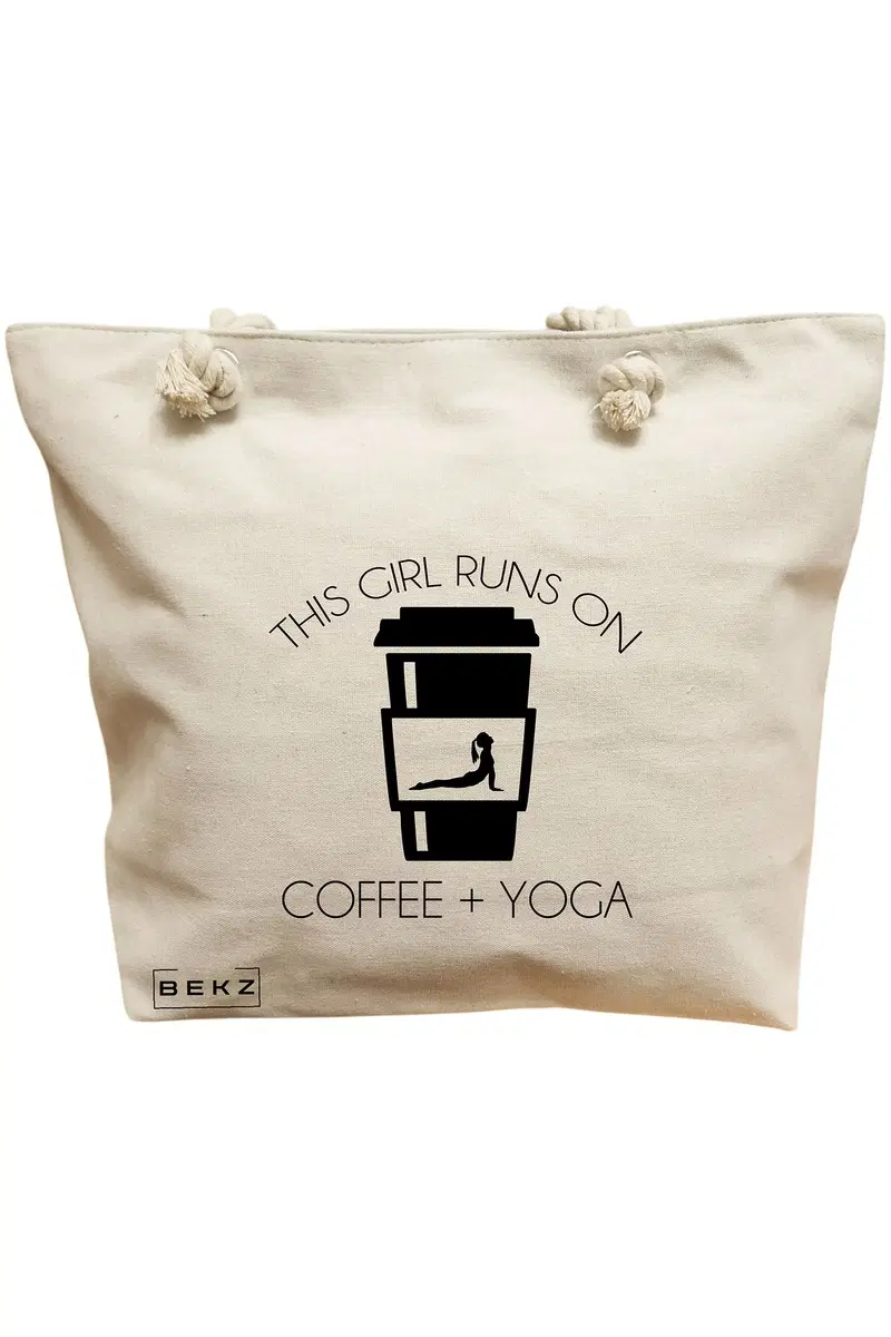 Geanta Canvas Tote pentru femei Yoga This Girl runs on coffe and yoga 2