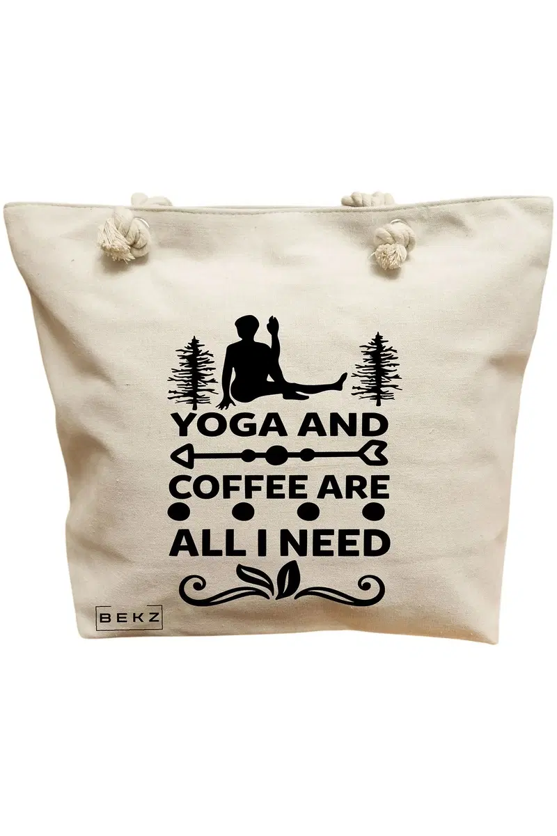 Geanta Canvas Tote pentru femei Yoga and Coffee are all I need